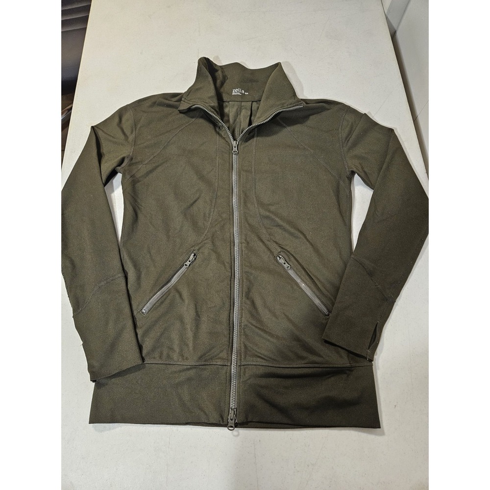 Zella Full Zip Jacket Womens Small Green Mid Length Lightweight Activewear(473